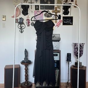 90s Fairy Emo Sheer Strapless Asymmetrical Goth Ruffle Scrunch Dress Vintage